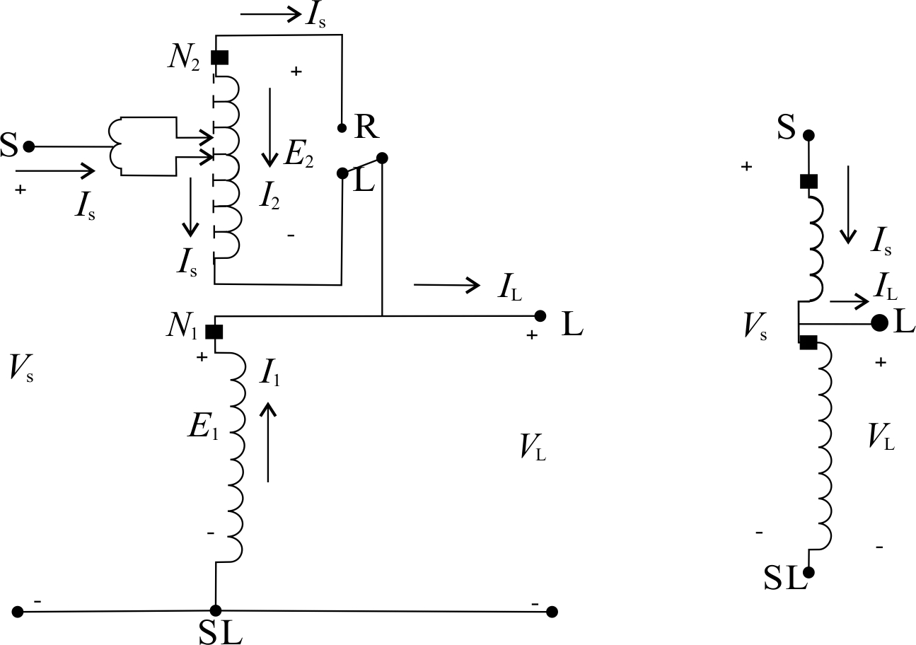 处于降压位置的B型连接步进电压调节器\label{figure7-10}