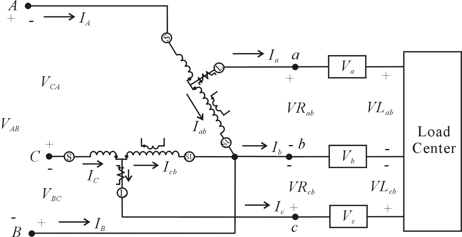 开放三角形接法调节器与负载的连接\label{p7.15}