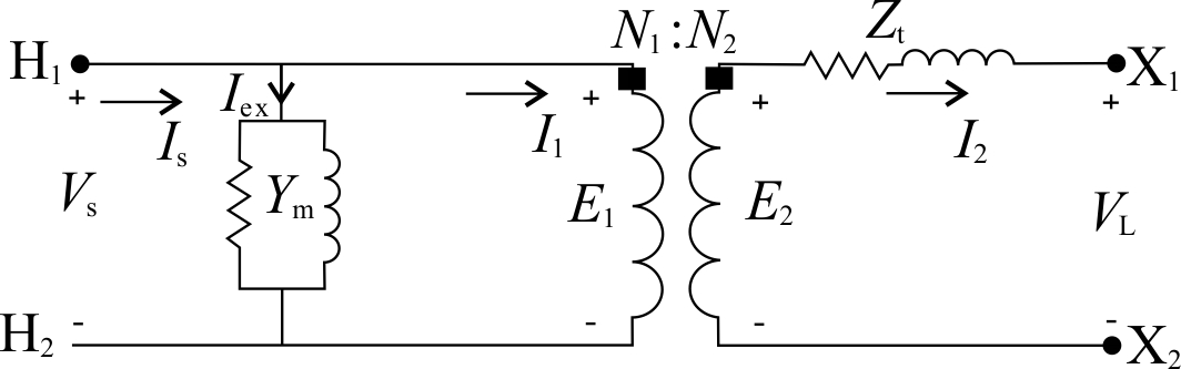 [双绕组变压器的近似等效电路\label{p7.2}